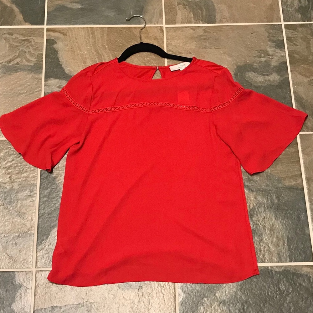 LOFT Mixed Media Red Blouse Size XS NWT Gorgeous